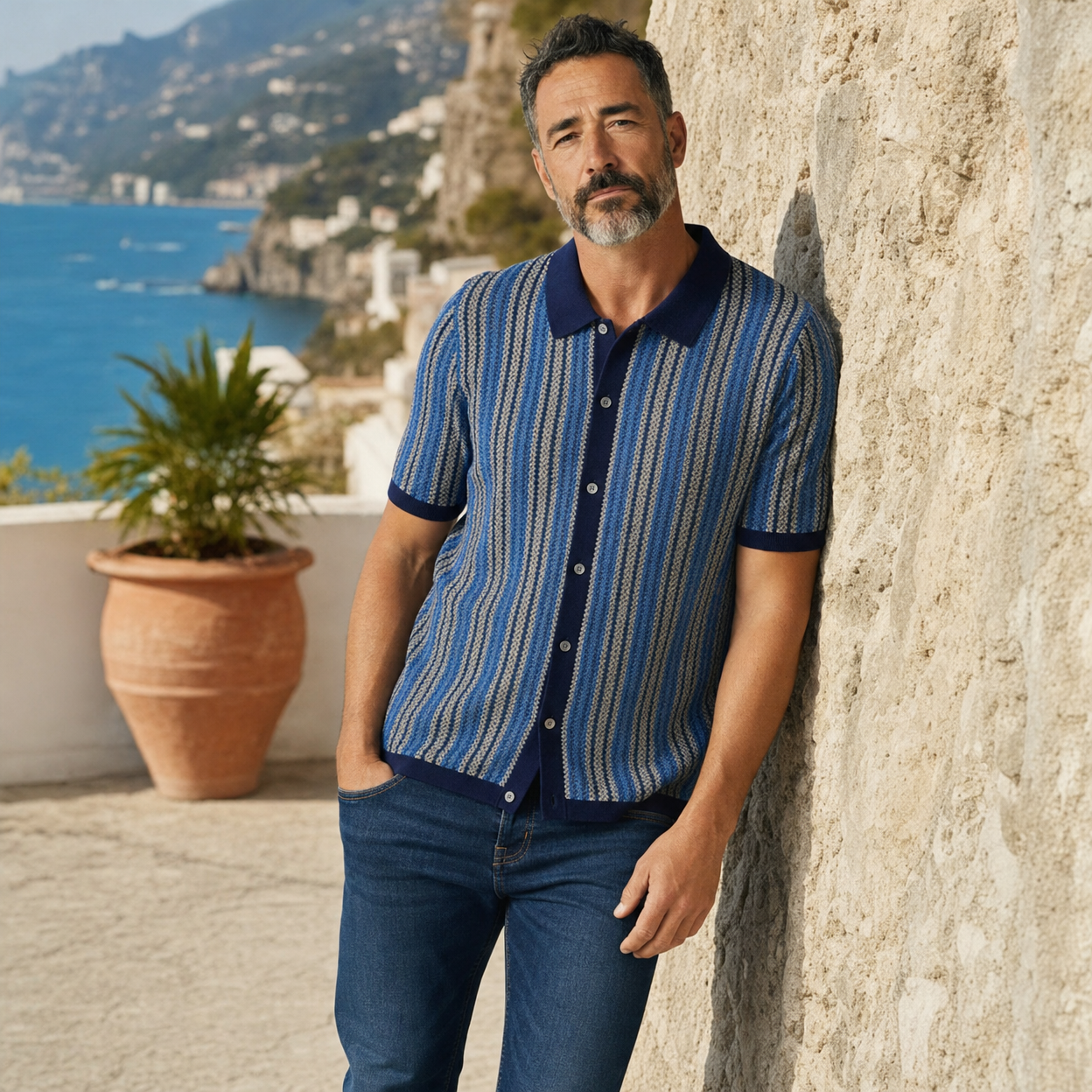 St Kilda | Striped Jacquard Knit Shirt